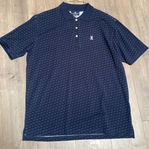 Navy Blue Print Mens Psycho Bunny Size 8/XXL Polo